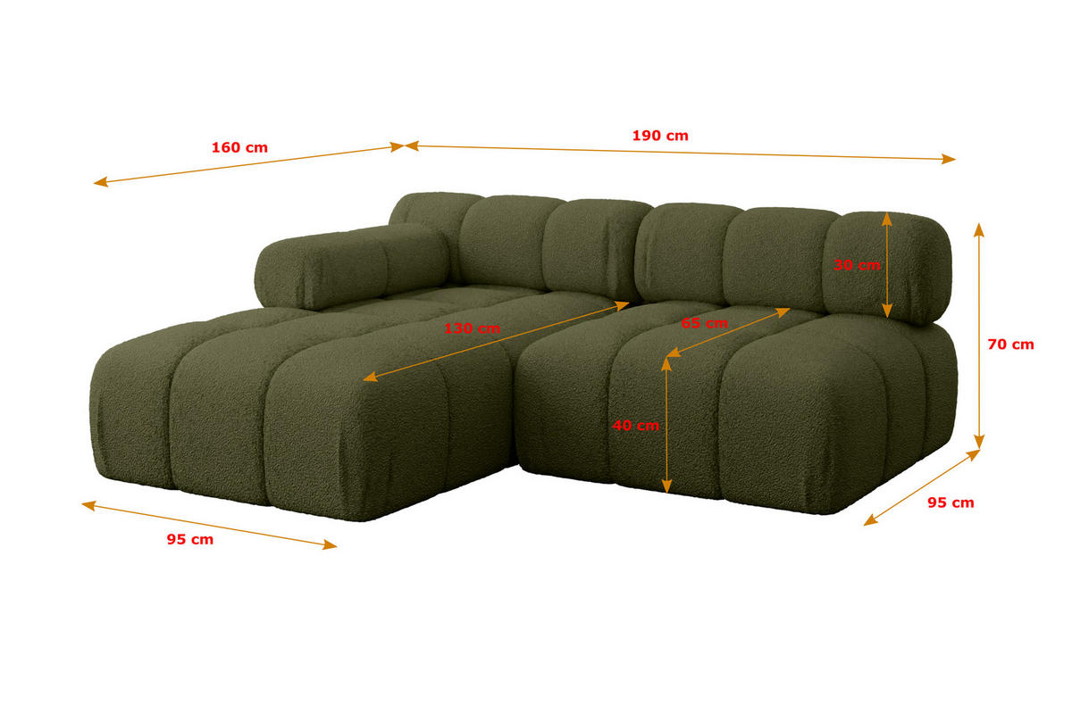 ECKSOFA modulares Sofa Razon-L1 - 190x160x70 cm Grün Bouclé - Grün, Holzwerkstoff/Textil (190/160cm) - ALTDECOR