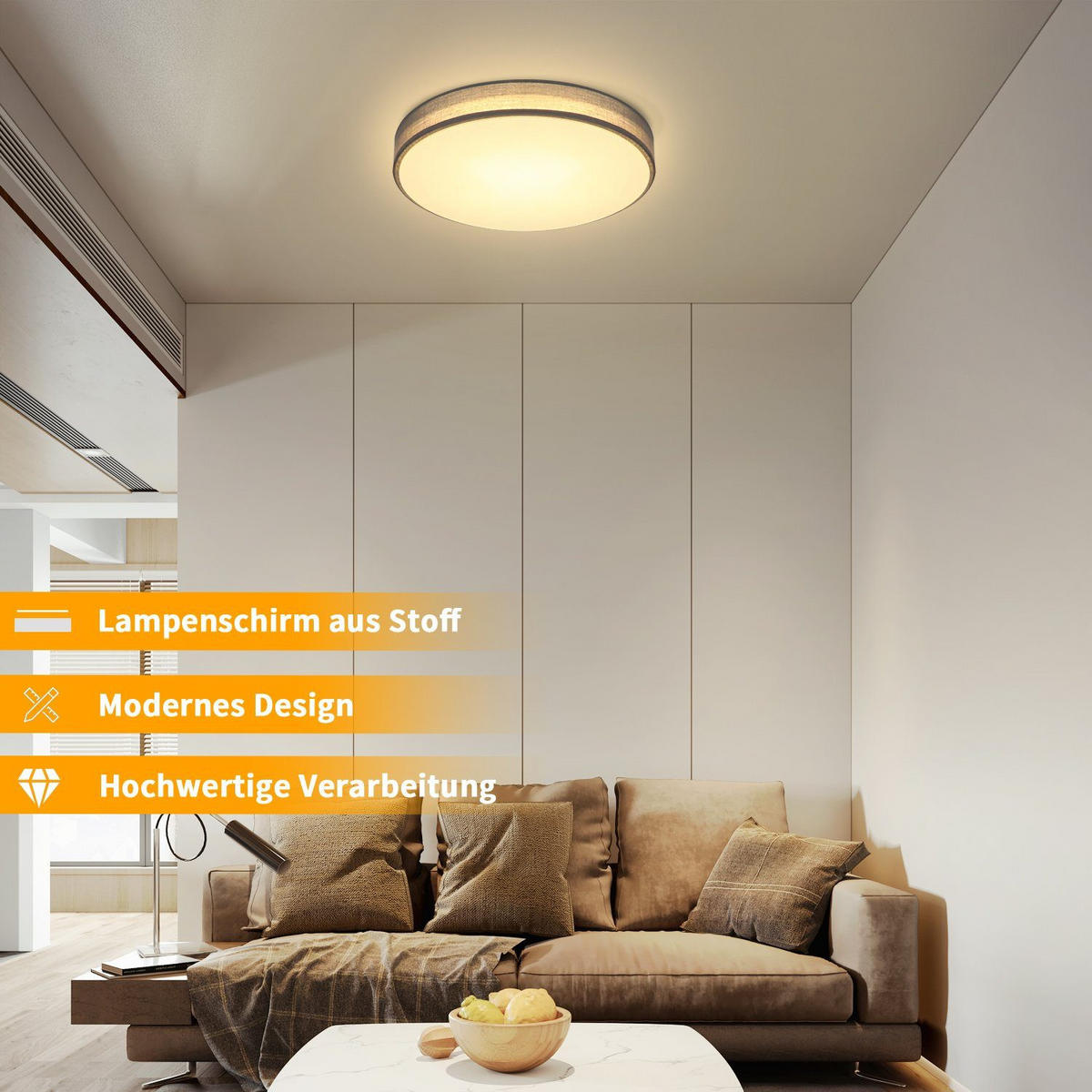 LED-DECKENLEUCHTE Alvira 30/30/6 cm - Grau, Textil (30/30/6cm) - Nettlife