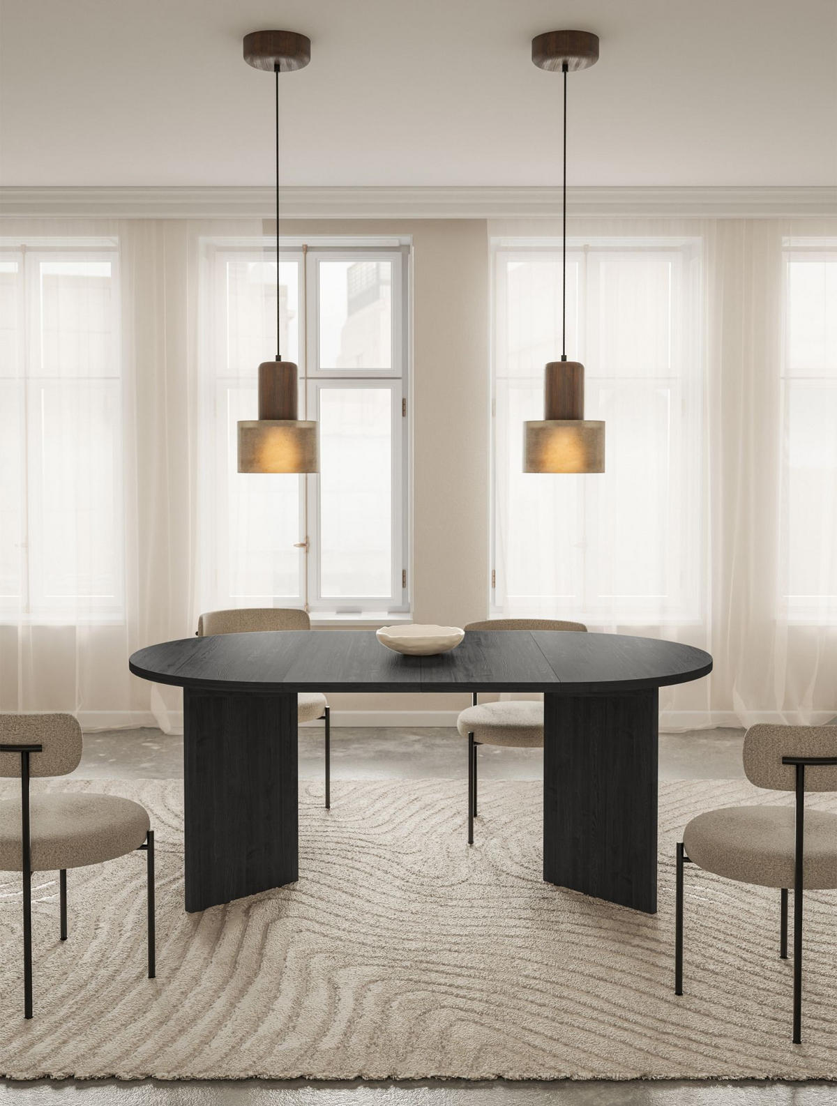 ESSTISCH Selsey Ovo rund, Holzoptik Esche Portland, ausziehbar, 110–190 × 110 cm - Schwarz, Holzwerkstoff (109.6/109.6/75cm) - Selsey