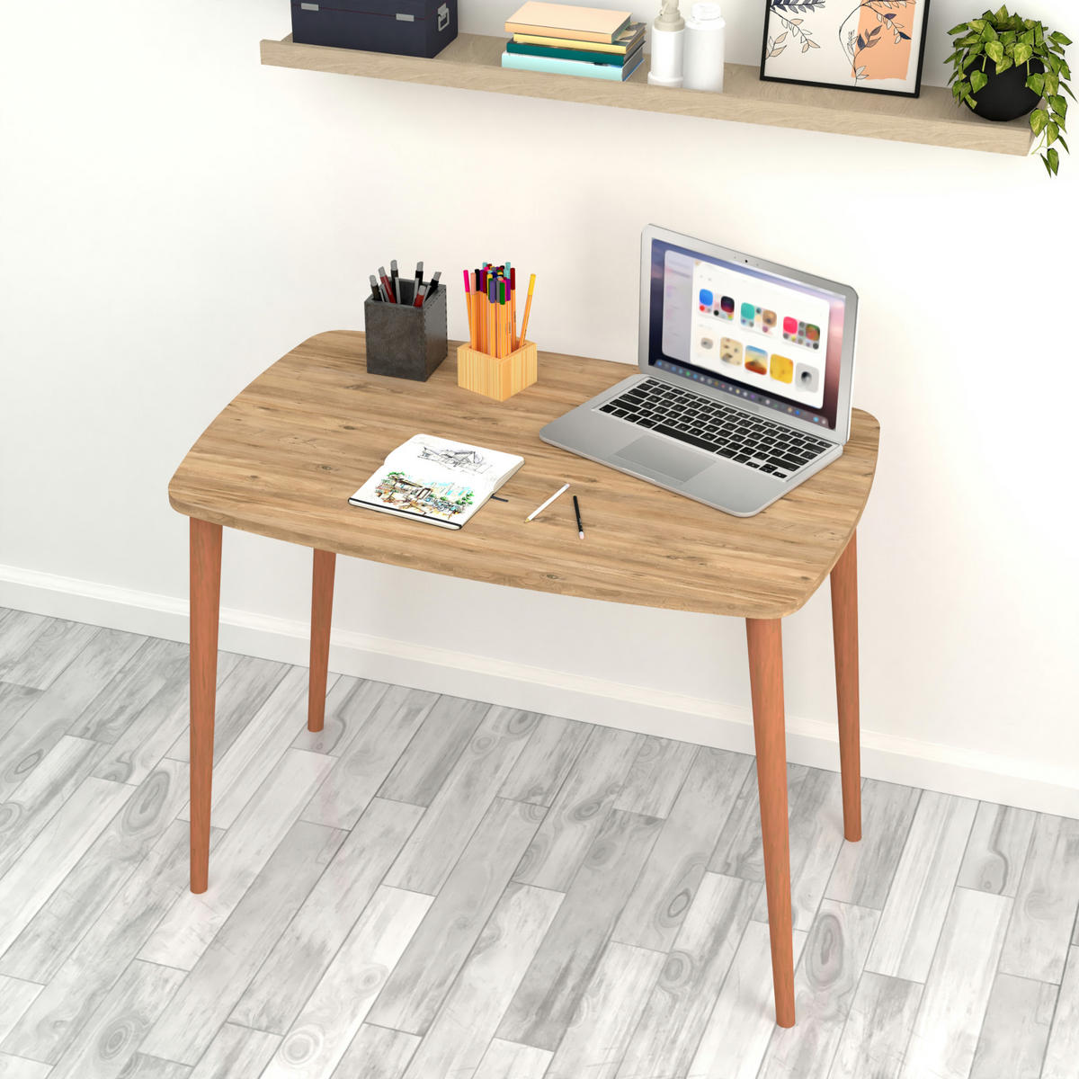 SCHREIBTISCH Kongsberg - Eichefarben/Naturfarben, Holz/Holzwerkstoff (60/90/70cm) - [en.casa]