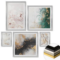 WANDBILDER 5er Set - 50x50 cm & 20x30 cm & 40x60 cm Silberner Rahmen - Abstrakte Muster weiß schwarz grün - Silberfarben, Kunststoff (40/60cm) - ArtPrintCave