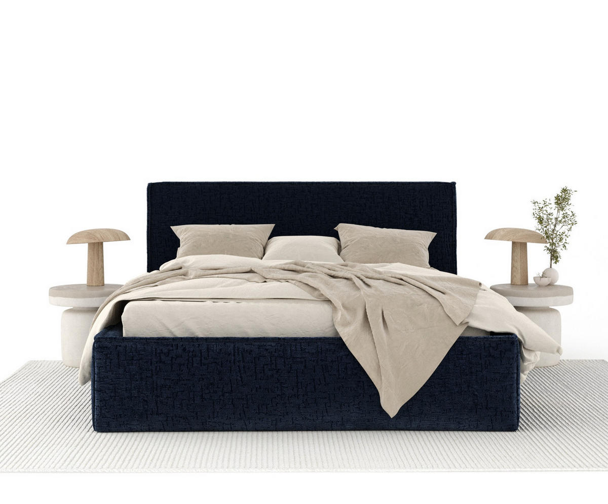 POLSTERBETT Lounge Marineblau 160/200 cm im Chenille-Stoff - Naturfarben/Dunkelblau, Holz/Holzwerkstoff (160/200cm) - Maison de Reve