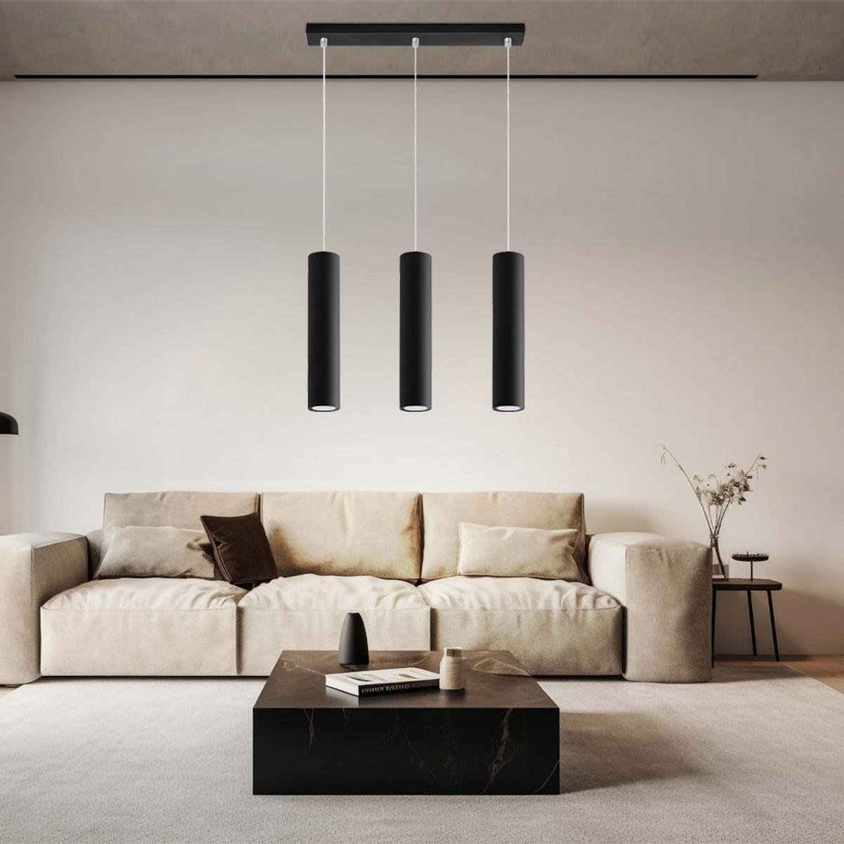 LED HÄNGELEUCHTE LAGOS Metall Schwarz 3-Flammig - Schwarz, Metall (45/6/90cm)