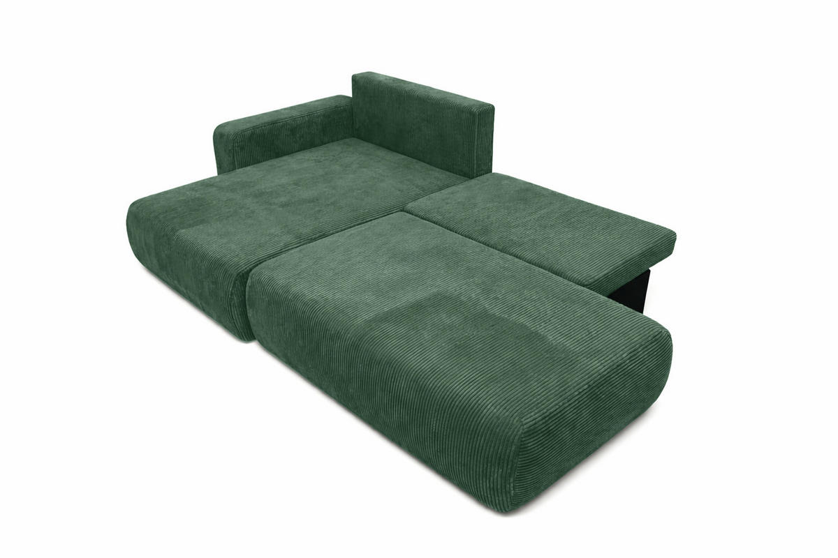 ECKSOFA Mit Schlaffunktion Und Bettkasten, Cordstoff Poso, Grün, Links, OPEN XL - Grün, Holz (262/145cm) - Kaiser Möbel