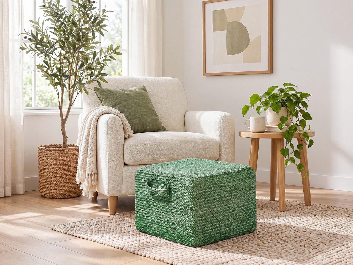 POUF Dhadar 45/45/30 cm - Grün, Naturmaterialen (45/30/45cm) - Beliani