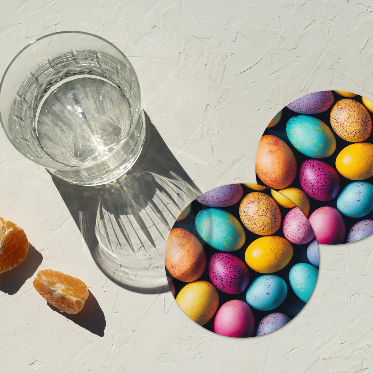 GLASUNTERSETZER Bunt - Ostereier - Spritzer 10x10 cm - Multicolor, Naturmaterialien (10/0.2cm) - MuchoWow