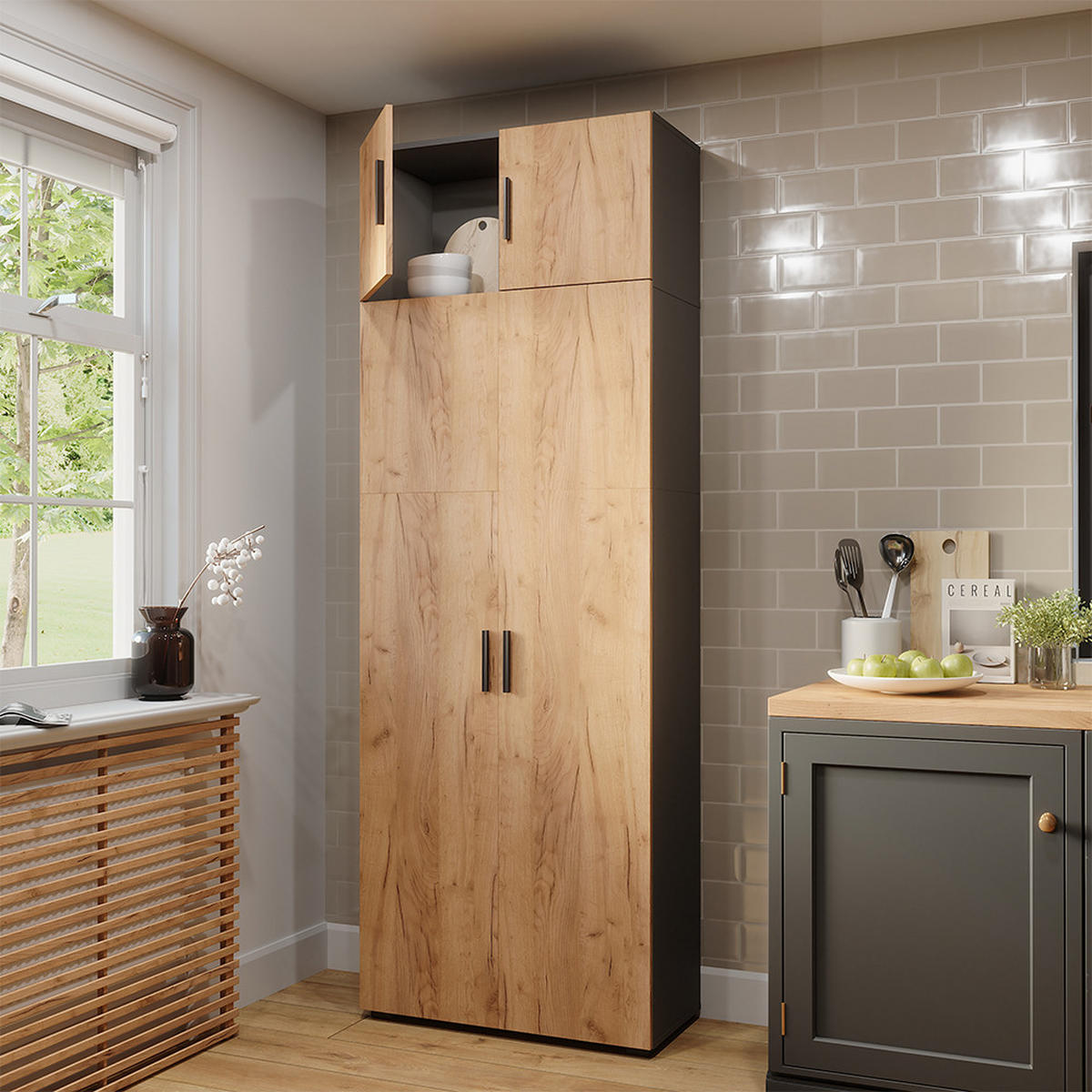 REGÁL NA DOKUMENTY Frank Antracit/zlatý dub - antracitová, kompozitní dřevo (80/223.8/37cm) - Vicco