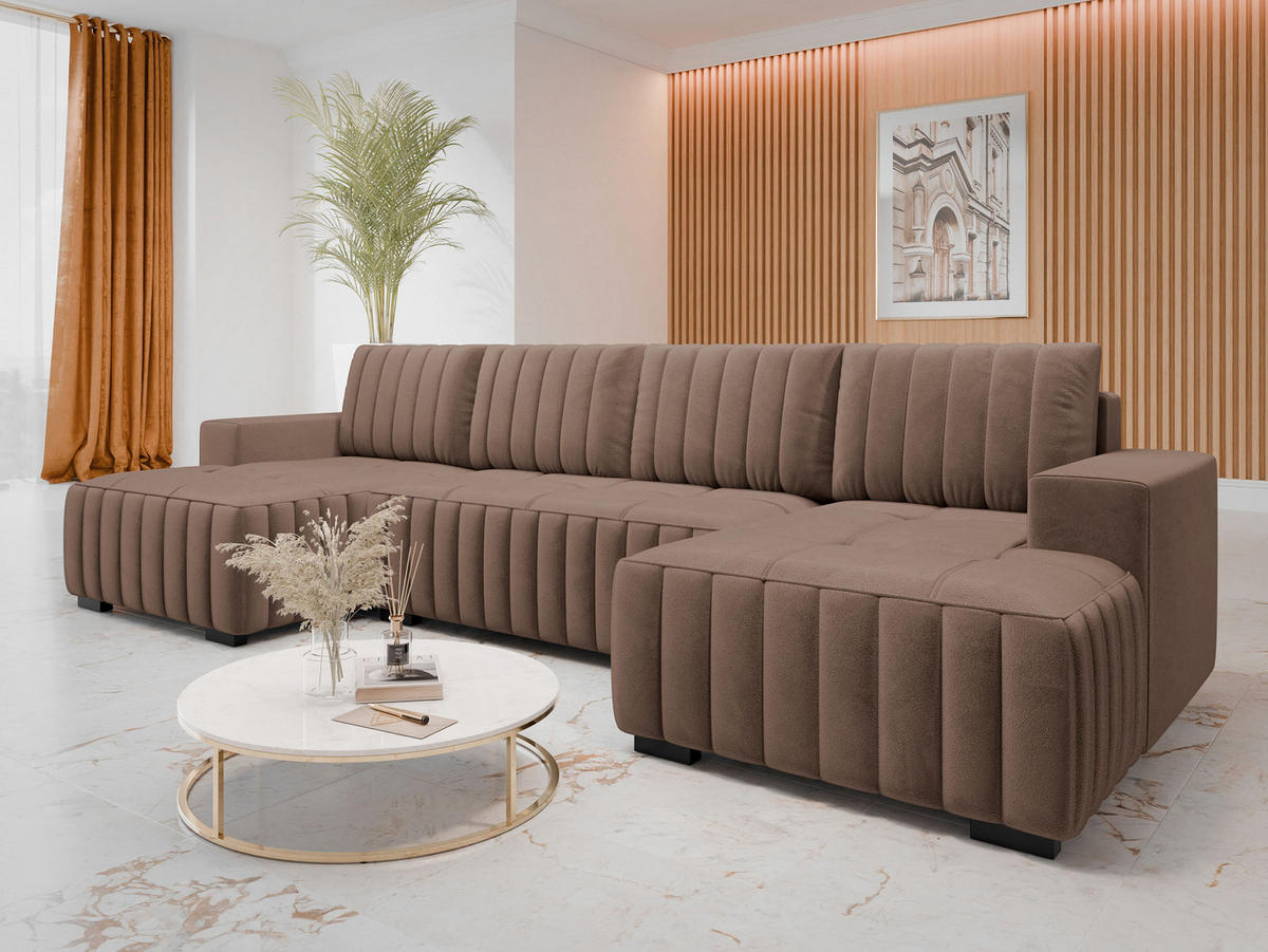 WOHNLANDSCHAFT Hugo U - Braun, Holz/Textil (310/85/140cm) - MIRJAN24