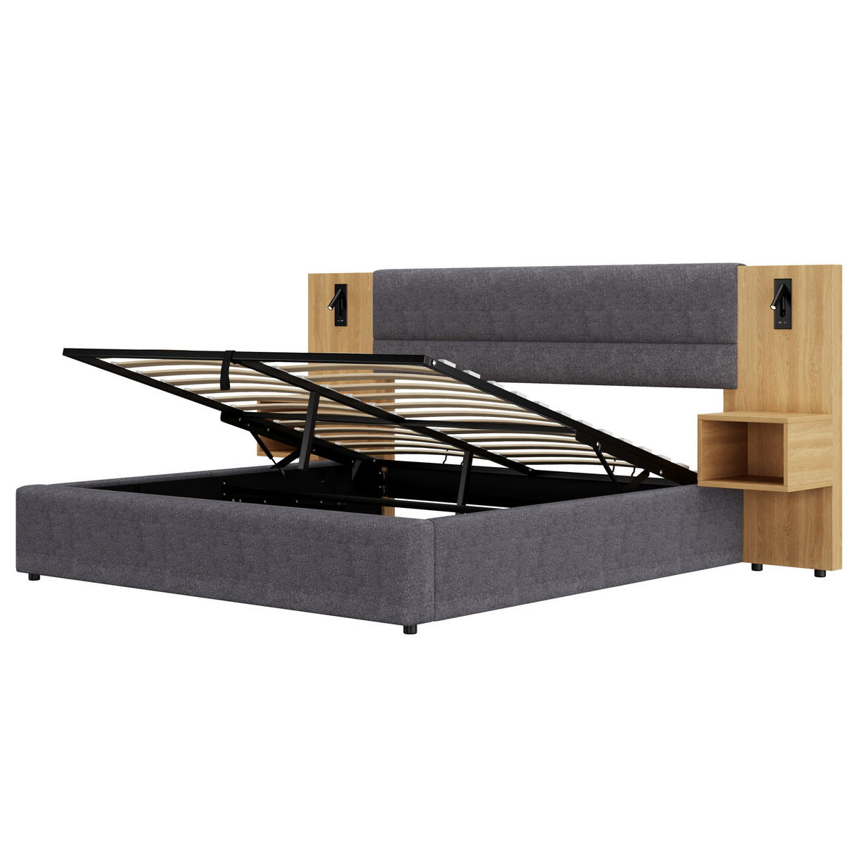 POLSTERBETT aus Samt 180x200 cm in Grau mit USB & LED - Grau, Textil (180/200cm) - Modfu
