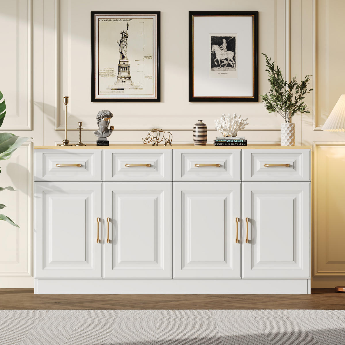 SIDEBOARD Weiß Holz 4 Türen 4 Schubladen 140cm Stauraum - Multicolor, Holzwerkstoff (40/75/140cm) - FLIEKS