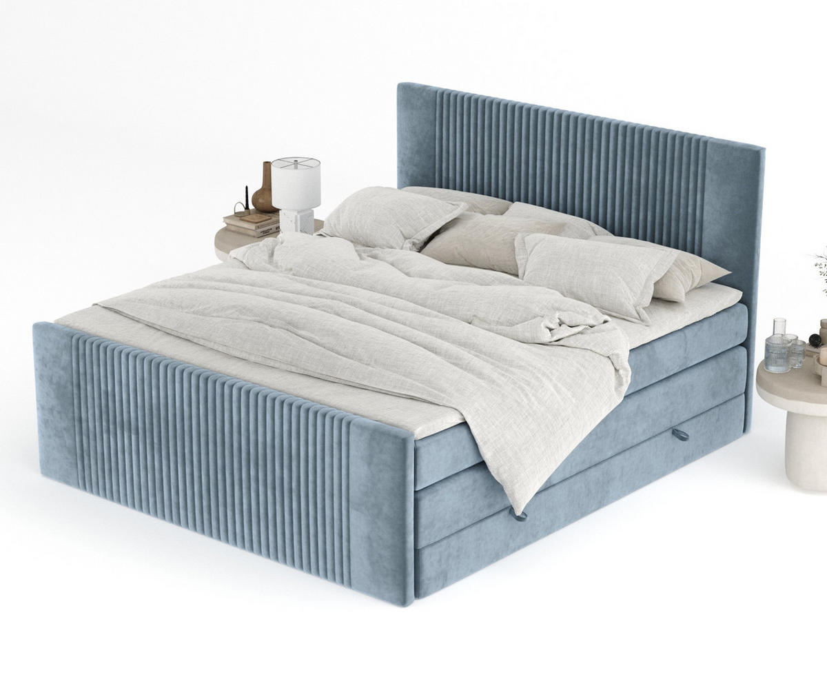 BOXSPRINGBETT Bergamo Blau Grau 140/200 cm - Blaugrau/Schwarz, Holz/Holzwerkstoff (140/200cm) - Maison de Reve