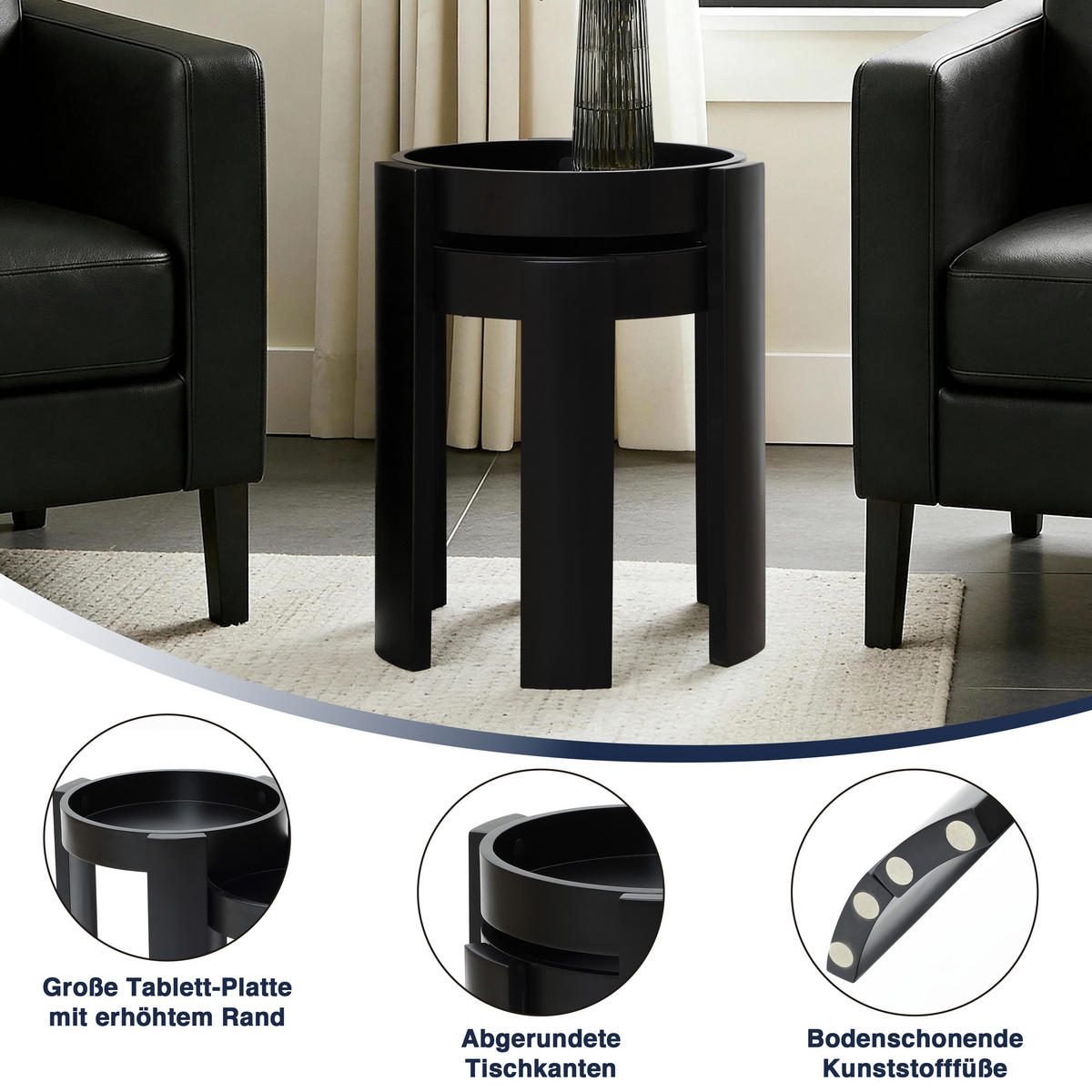 BEISTELLTISCH 2er Set, Ø42,5 x 56,5 cm & Ø42,5 x 47 cm - Schwarz, Holz (42.5/42.5/56.5cm)