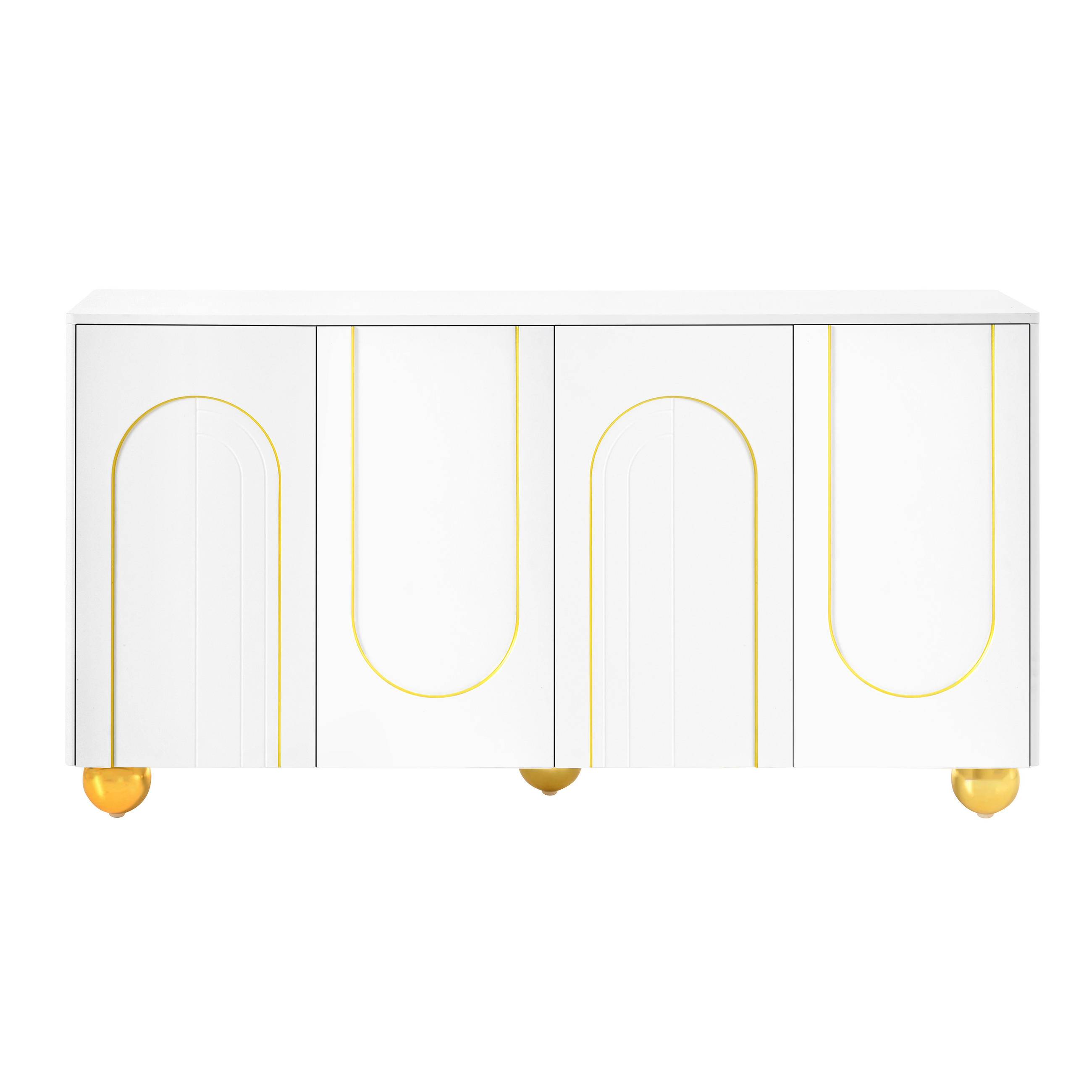 SIDEBOARD Bílé se 4 dvířky a zlatým dekorem - bílá, kompozitní dřevo (140/74/40cm) - Urban Meuble