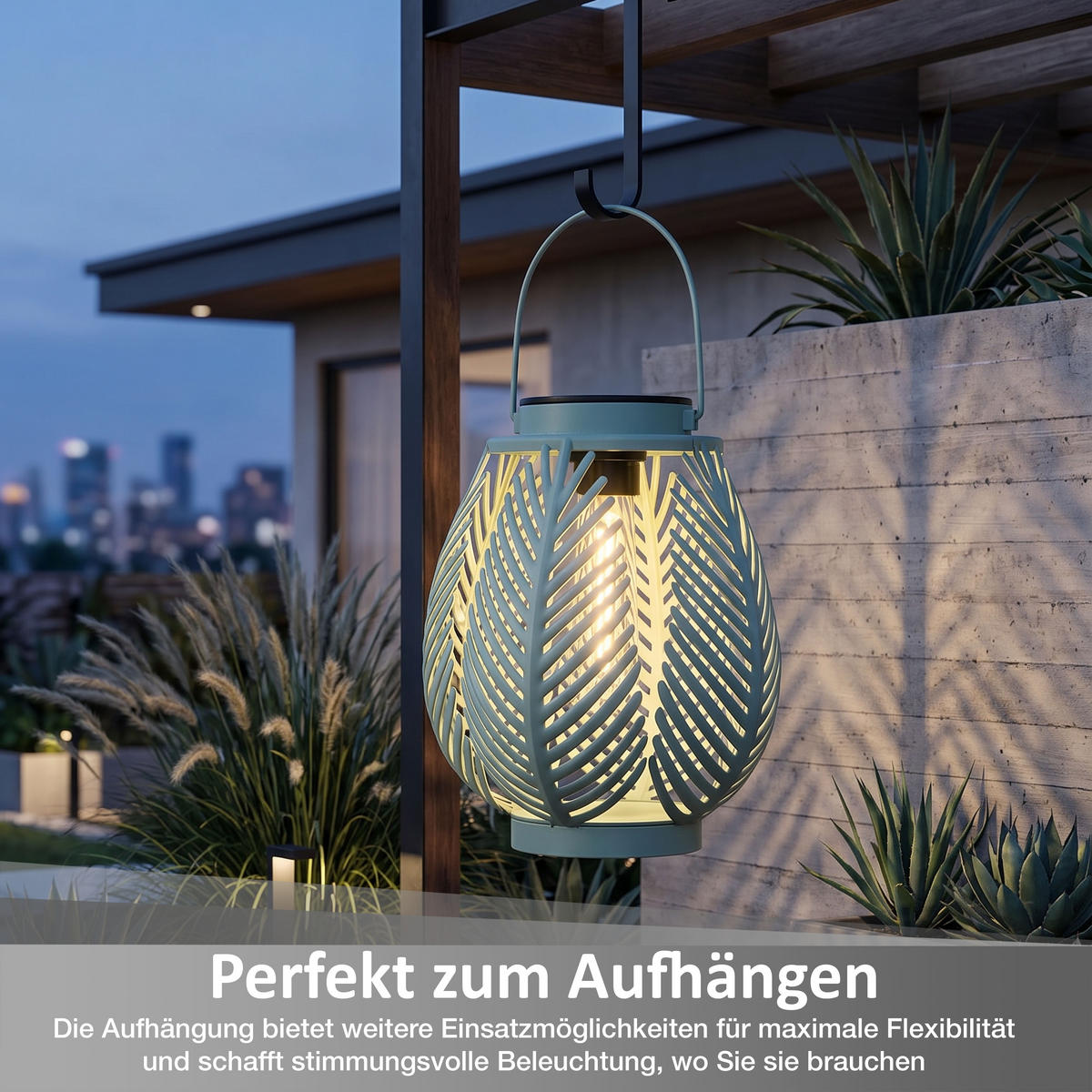 LED-LATERNE Gartenleuchte COB-LED Metall Ø 19 x 22 cm ELBLIGHT Farn-Blätter - Mintgrün, Metall (19/19/22cm) - Northpoint