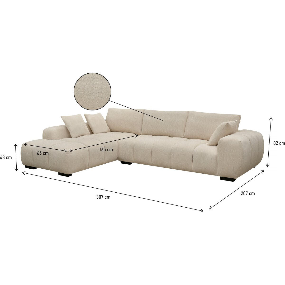 ECKSOFA - "Monceau" - 3-Sitzer - Beige - Beige, Textil (207/307cm) - Habitat Garten