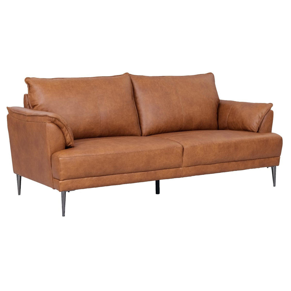 DREISITZER-SOFA Echtleder Braun - Schwarz/Braun, Leder/Metall (195/88/90cm) - Furnhouse
