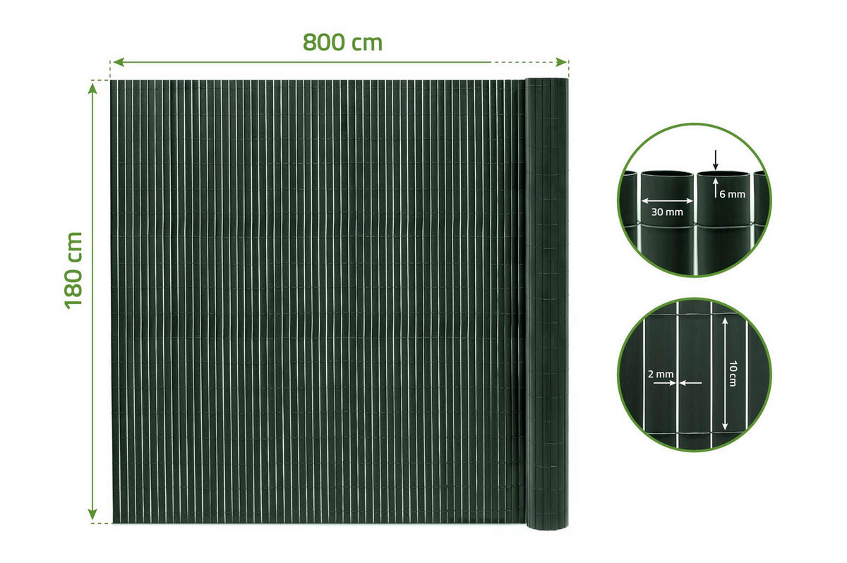 PVC Sichtschutzmatte VISO doppelseitig 8m x 1,8m Grün - Grün, Metall (800/180cm) - Casanoov