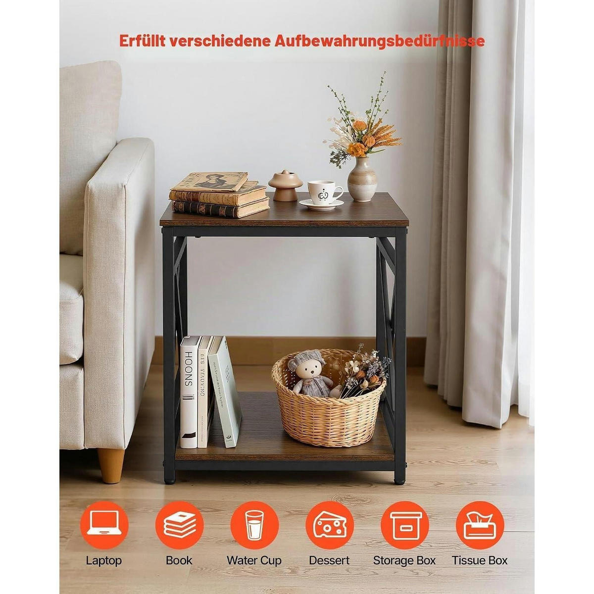 BEISTELLTISCH 2-stufig Braun Schwarz 45,7 x 45,7 x 51 cm - Braun, Metall (45.7/45.7/51cm)