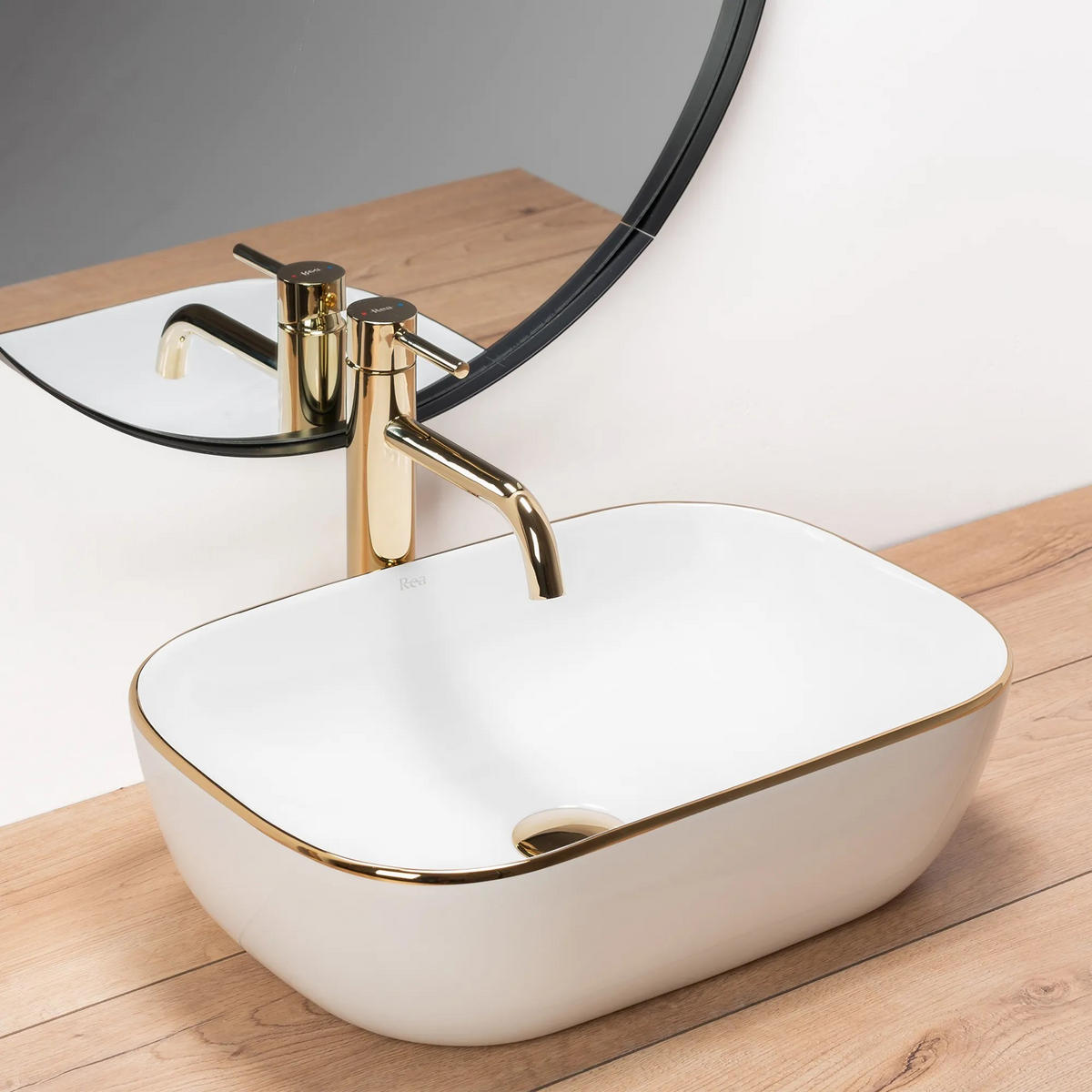 AUFSATZWASCHBECKEN Rea Belinda Golden Edge - Weiß, Keramik (33.5/13.5/46.5cm) - REA