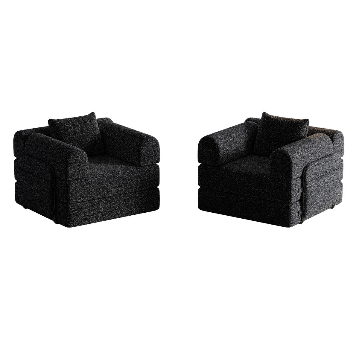 SCHLAFSOFA 2-in-1, Chenille mit Armlehnen-Staufach & Stahlrahmen, 183,8/181,6/49,5 cm, Schwarz - Schwarz, Textil (183.8/49.5/181.6cm) - Redom