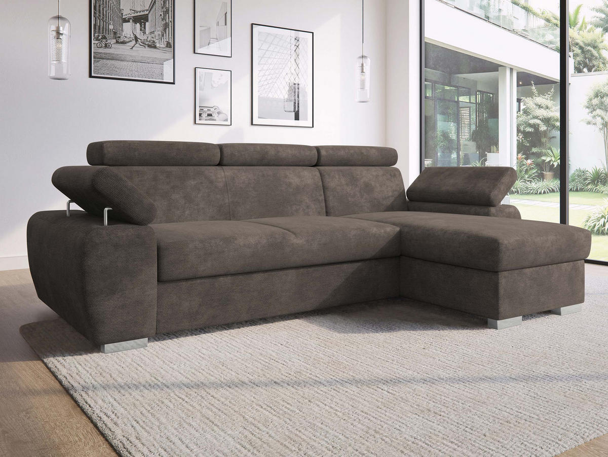 ECKSOFA Plaza L - Silberfarben/Braun, Holz/Kunststoff (255/170cm) - MIRJAN24