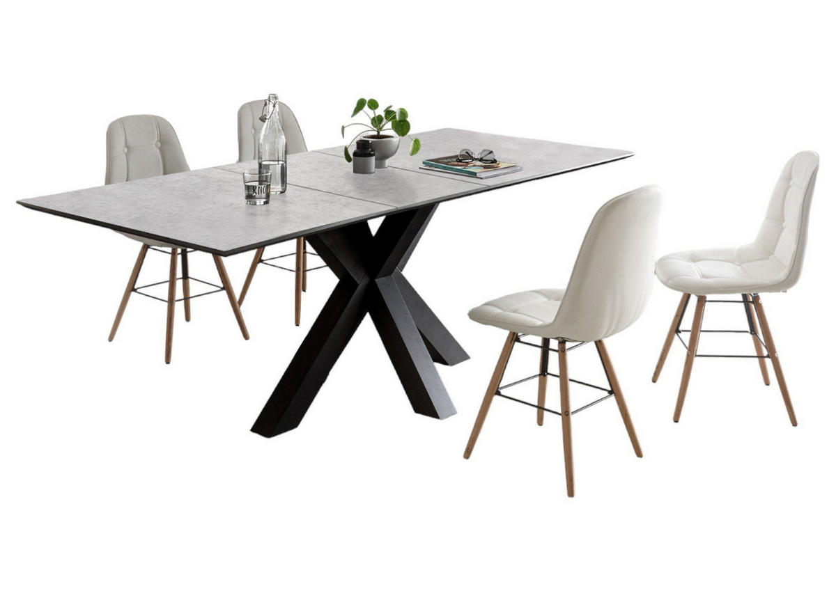 ESSTISCH ausziehbar Elda 3 160 x 90 x 75 Esszimmertisch Schwarzstahl/Keramik Hell - Hellgrau, Holz (160/90/75cm) - 58aufmkessel