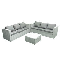 GARTENMÖBEL-SET mit Kissen Polyrattan Hellgrau-Mix 6-Sitzer - Hellgrau/Grau, Glas/Kunststoff - Fimous