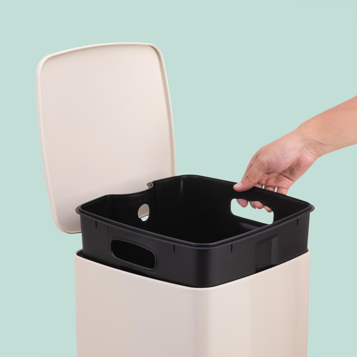 MÜLLEIMER - Beige, Kunststoff/Metall (29/53/34cm) - Relaxdays