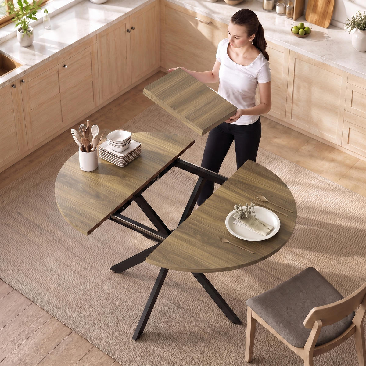 ESSTISCH Braun ausziehbar 135/100/75 cm - Braun, Metall (135/100/75cm) - PANGIVO