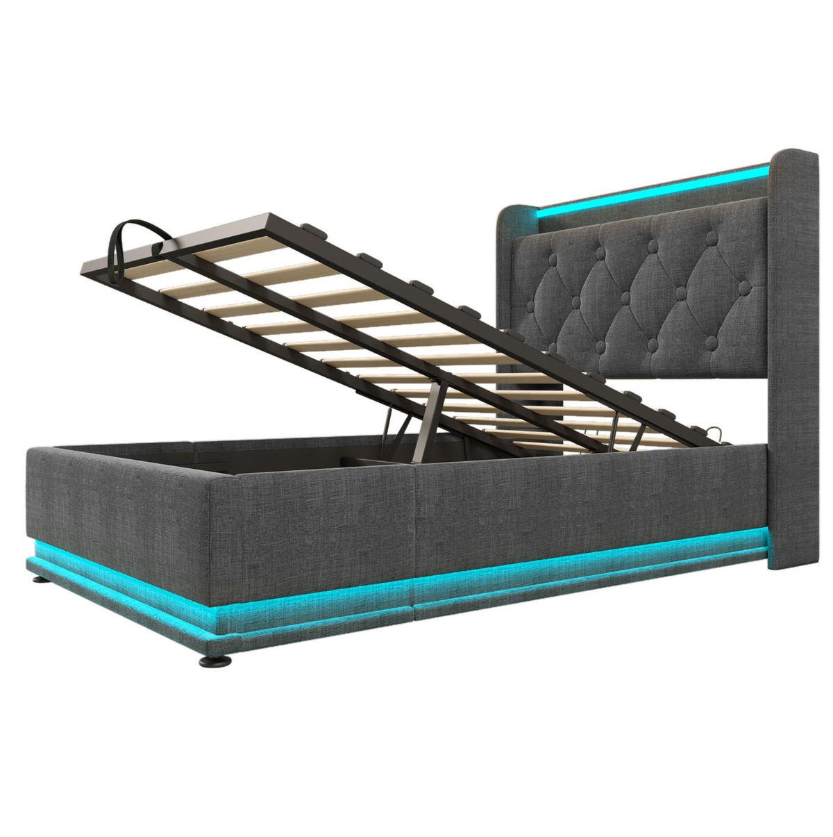 BETT mit LED und Stauraum 90x200 cm Leinen Grau - Grau, Metall (90/200cm) - Meubliv