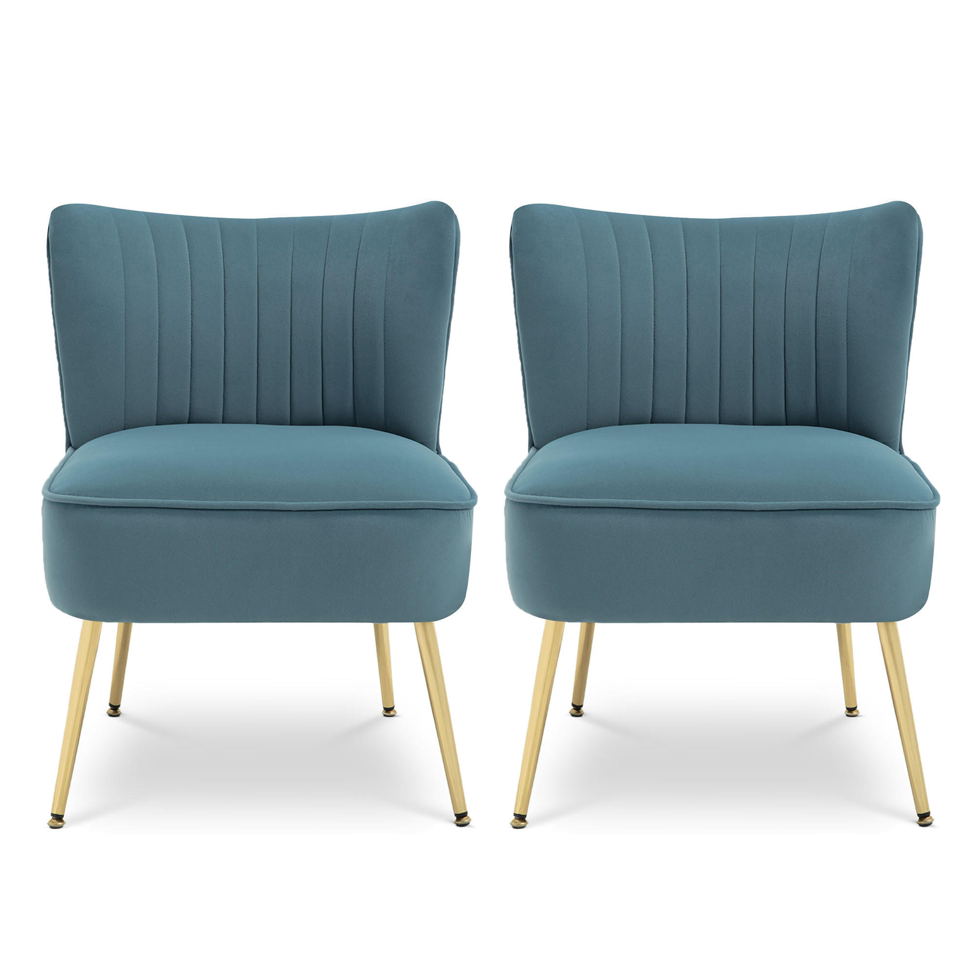 COCKTAILSESSEL 2er-Set Judith aus blaugrauem Samt - Goldfarben/Blaugrau, Holz/Textil (53.5/72/67.5cm) - Sicaan