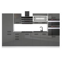 KÜCHENZEILE Mila 300 cm, ohne Arbeitsplatten, Silber Hochglanz - Silberfarben, Holz (300/204/60cm) - B BELINI GROUP
