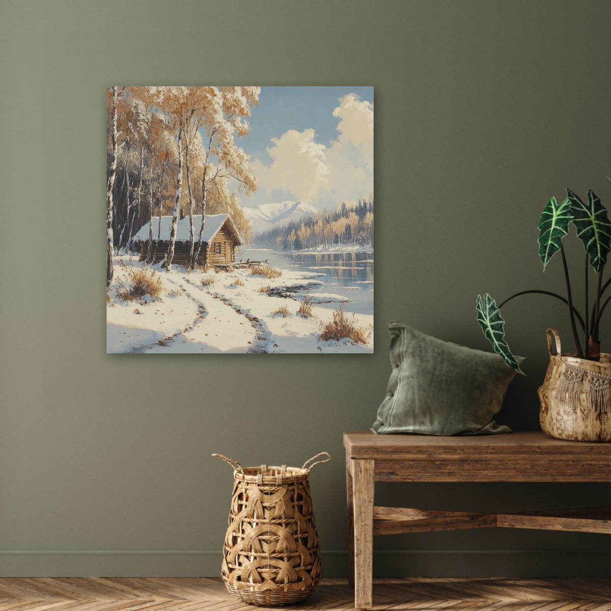 AKUSTIKBILD Winter - Schnee - Zuhause - Natur Akustikpaneele 80x80 cm - Hellbraun, Kunststoff (80/80/0.9cm) - MuchoWow
