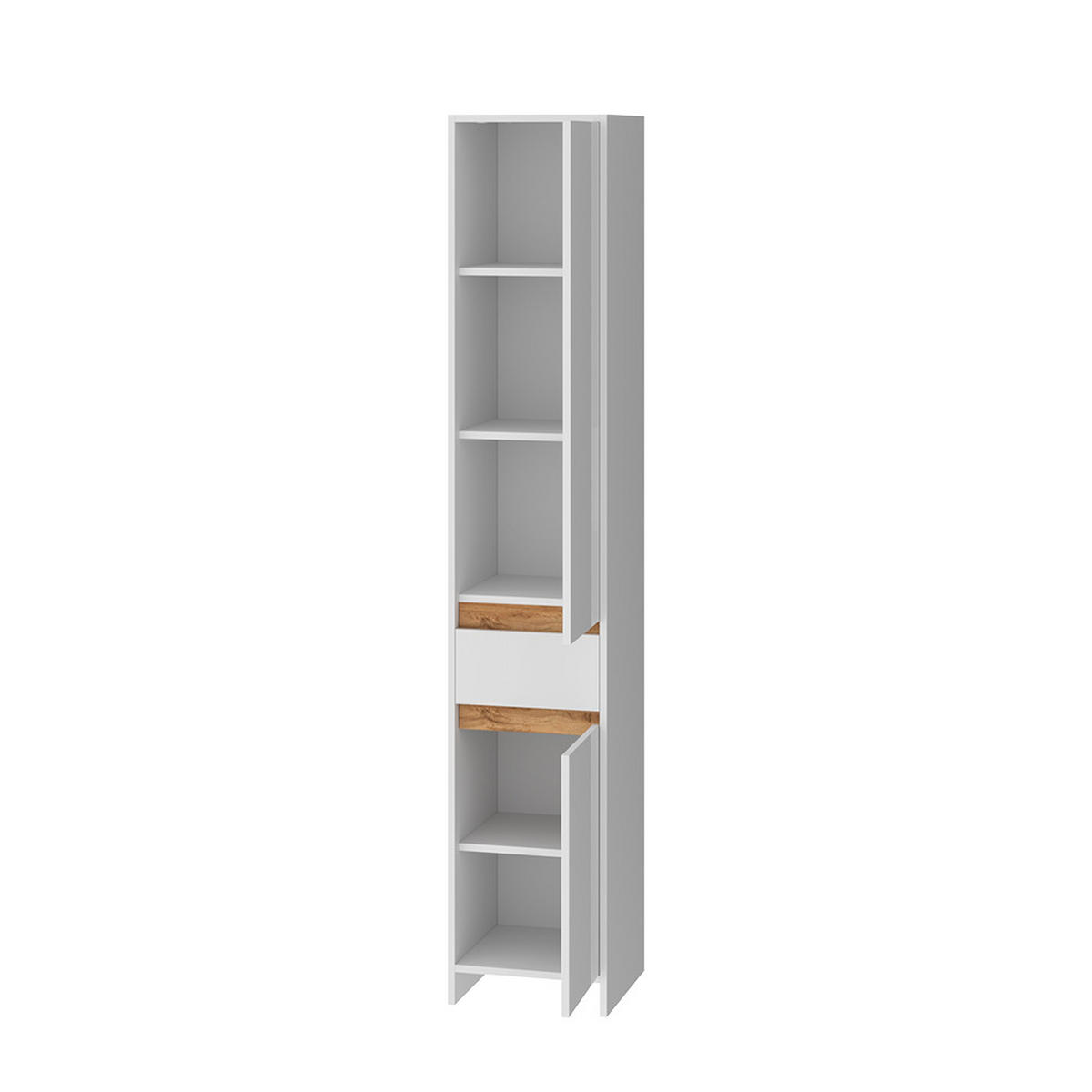 BADSCHRANK Detmold Weiß Hochglanz/Goldkraft Eiche 35 x 190 cm - Honigeiche/Weiß Hochglanz, Holzwerkstoff (35/190/35cm) - Vicco