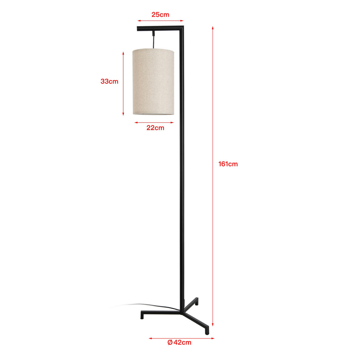 STEHLEUCHTE Skaun - Beige, Metall (42/42/161cm) - lux.pro