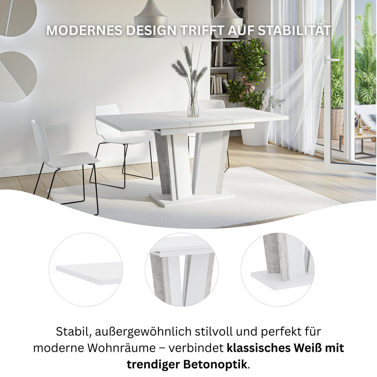 ESSTISCH Ausziehbar 120 - 160 cm Weiß und Grau Betonoptik - Weiß/Grau, Holzwerkstoff (120/80/75cm) - PROSPERO