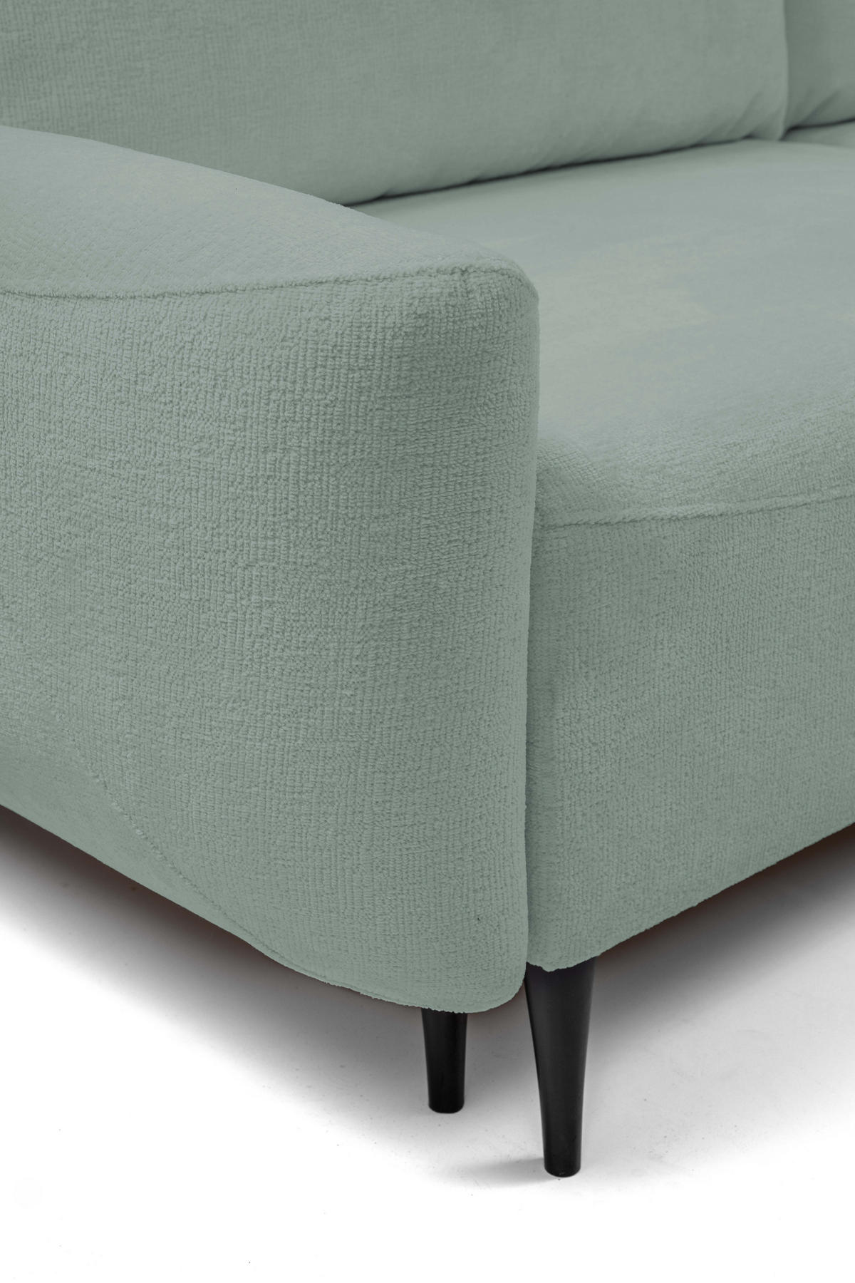 SOFA BOHO Mit Schlaffunktion Und Bettkasten, Wellenfederung, PUR-Schaum, Holzfüße, lose Rückenkissen, freistehend, 244x102x92 cm Mint green - Mintgrün, Holz/Textil (244/92/102cm) - DomoHome