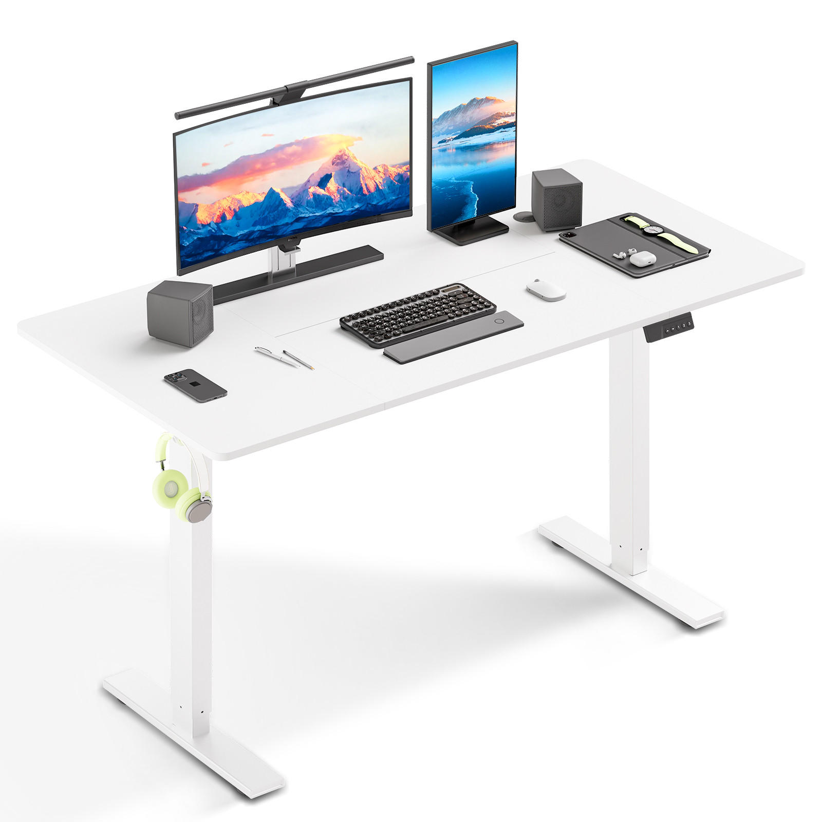 SCHREIBTISCH elektrisch höhenverstellbar 80 x 160 cm, mit Memory- und Kollisionsschutzfunktion - Weiß, Metall (160/80/117cm) - HOMAVO
