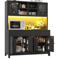 BUFFETSCHRANK aus MDF 140x38,5x180 cm Schwarz mit RGB-LED, Glastüren und 4 Schubladen - Schwarz, Holzwerkstoff (140/180/38.5cm) - IVMEU