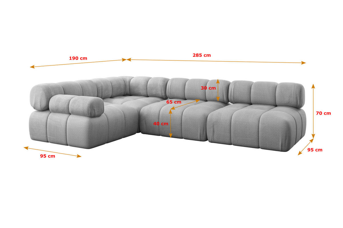 ECKSOFA modulares Sofa Mende-L2 - 285x190x70 cm Hellgrau Velours - Hellgrau, Holzwerkstoff/Textil (285/190cm) - ALTDECOR