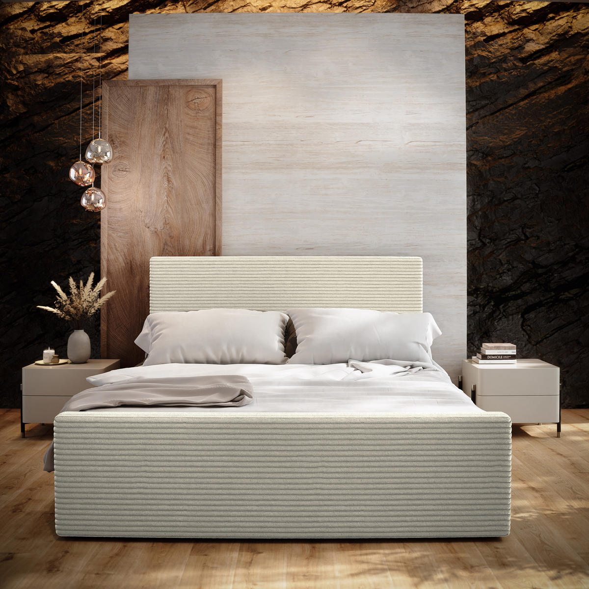 POSTEL BOXSPRING ALORIA 180x200 cm, s matrací a úložným prostorem, krémová - krémová, kompozitní dřevo/textil (180/200cm) - MASSENO