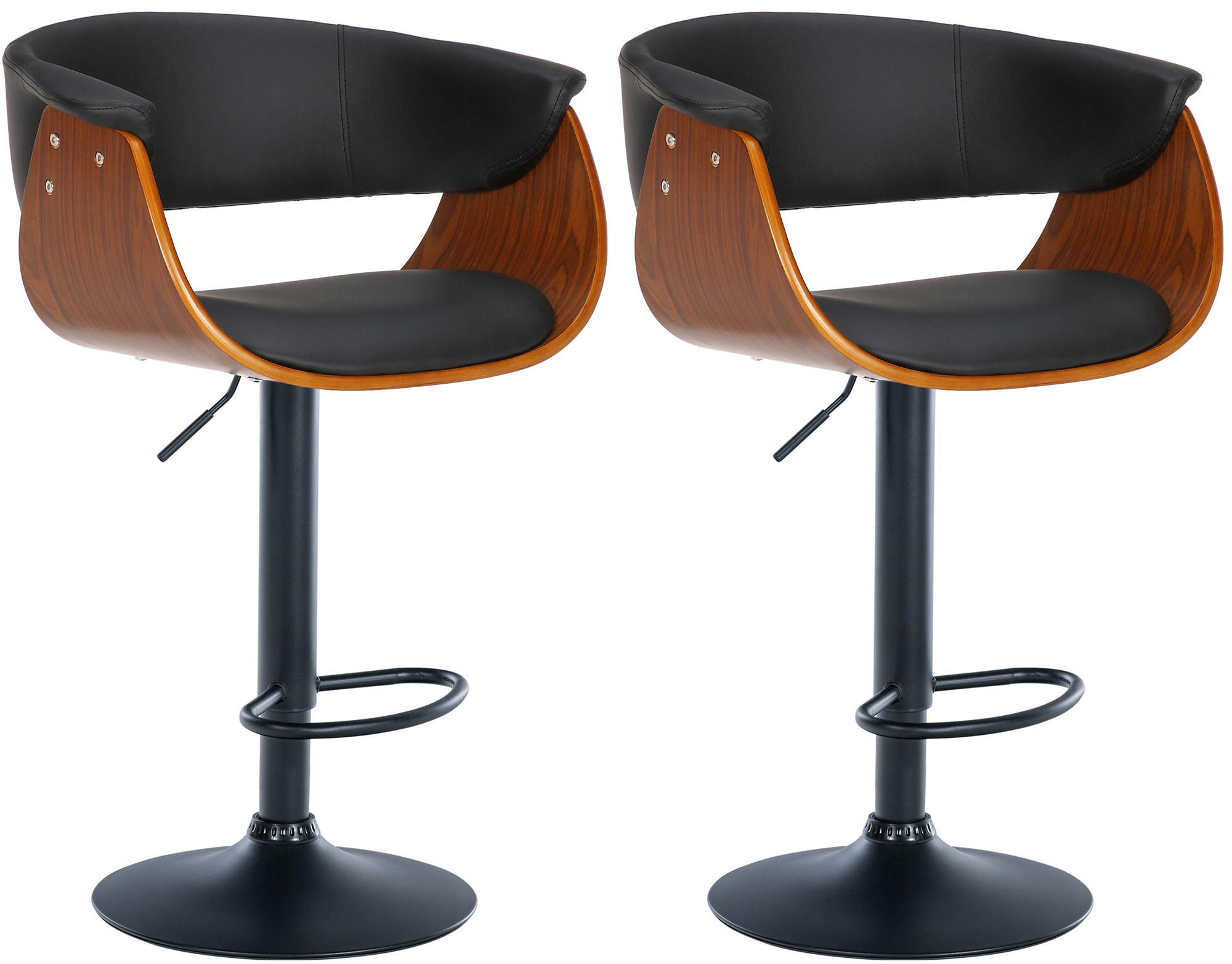 BARHOCKER 2er Set Lederlook walnuss/schwarz - Walnussfarben/Schwarz, Textil/Metall (60/90/51cm) - CLP