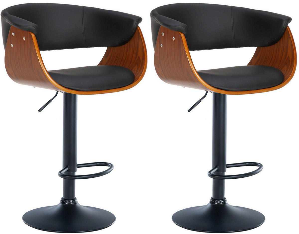 BARHOCKER 2er Set Lederlook walnuss/schwarz - Walnussfarben/Schwarz, Textil/Metall (60/90/51cm) - CLP