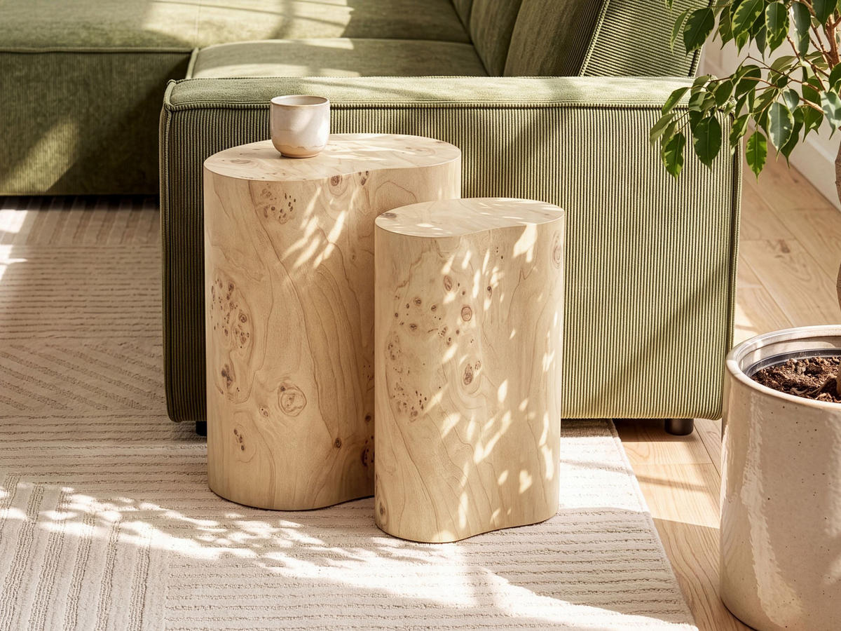 KONFERENČNÍ STOLEK sada 2 ks Kořenové dřevo Look - hnědá, kompozitní dřevo (24/35/45cm) - Beliani