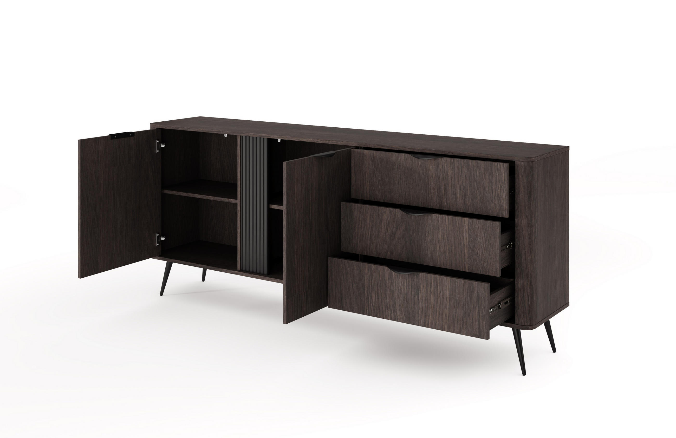 SIDEBOARD Arvis Eiche Dunin, Zweitürig mit Schubladen - Eichefarben/Schwarz, Holzwerkstoff (195/81/38cm) - Bettso