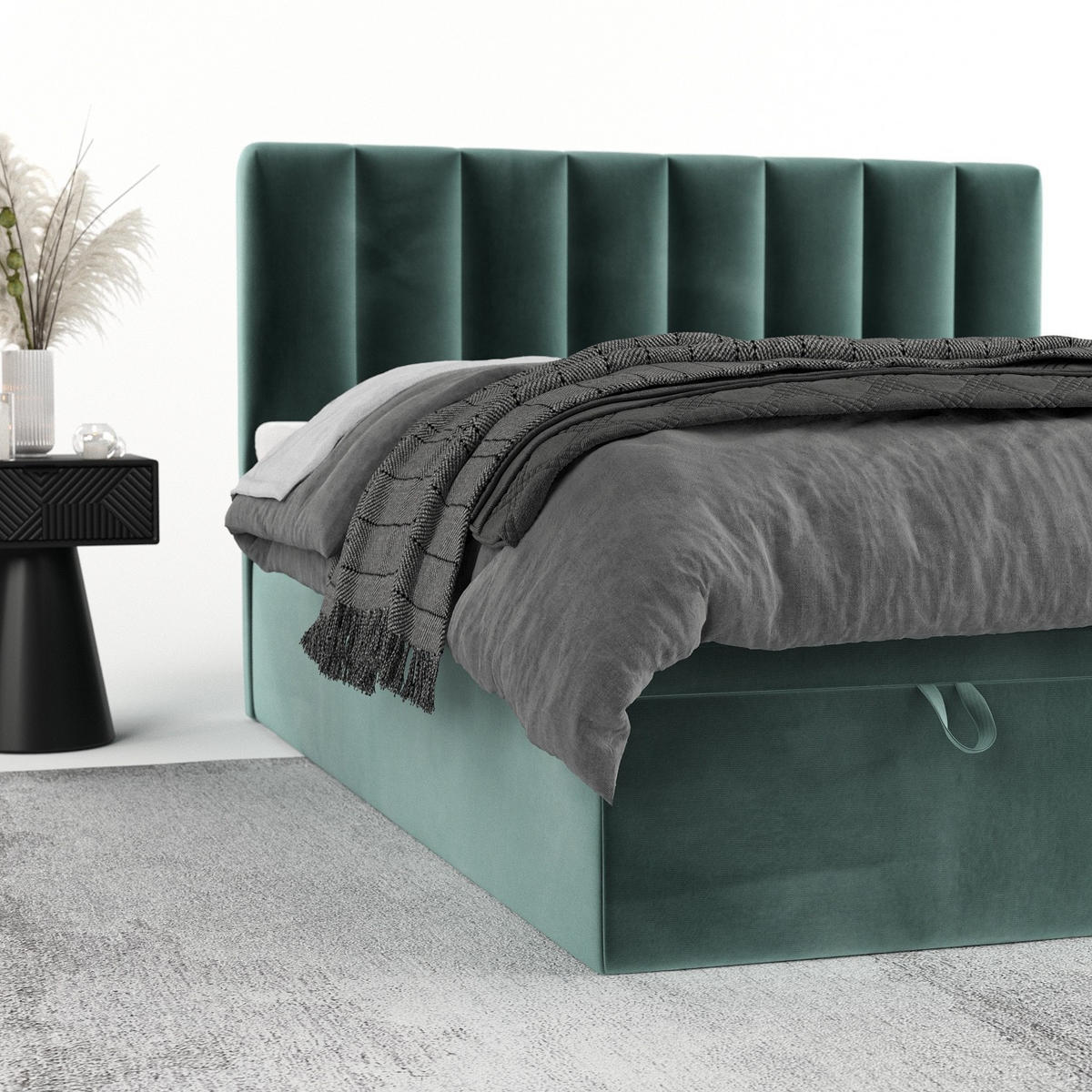 BOXBETT Lume 200/200 cm Türkis im Kronos Stoff - Türkis/Schwarz, Holz/Holzwerkstoff (200/200cm) - AltaBeds