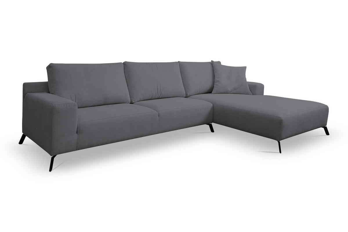 ECKSOFA Aspen in L-Form, Coach Farbe: Grau, Velourstoff, Ottomane Rechts - Grau, Textil (312/187cm) - VENASI MÖBEL