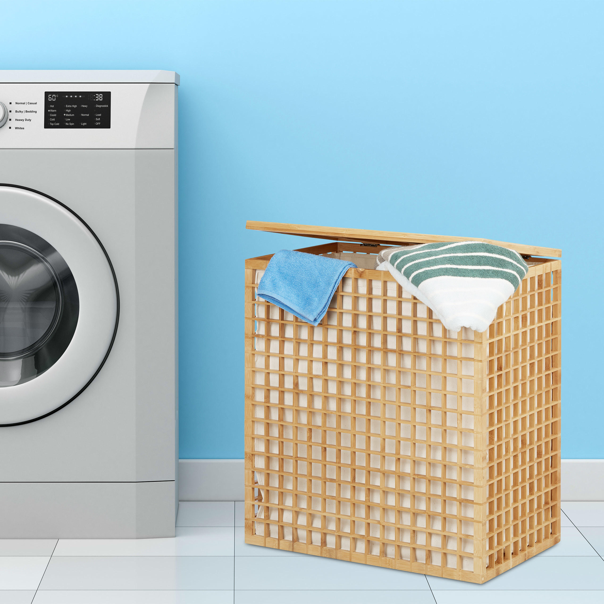 WÄSCHESAMMLER - Hellbraun, Holz/Textil (56/62/35cm) - Relaxdays