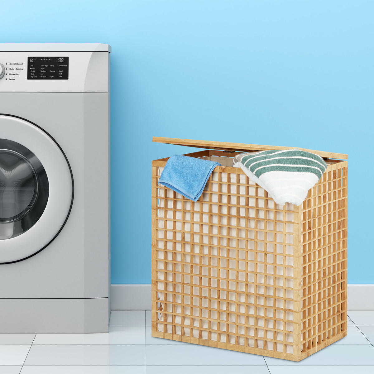 WÄSCHESAMMLER - Hellbraun, Holz/Textil (56/62/35cm) - Relaxdays