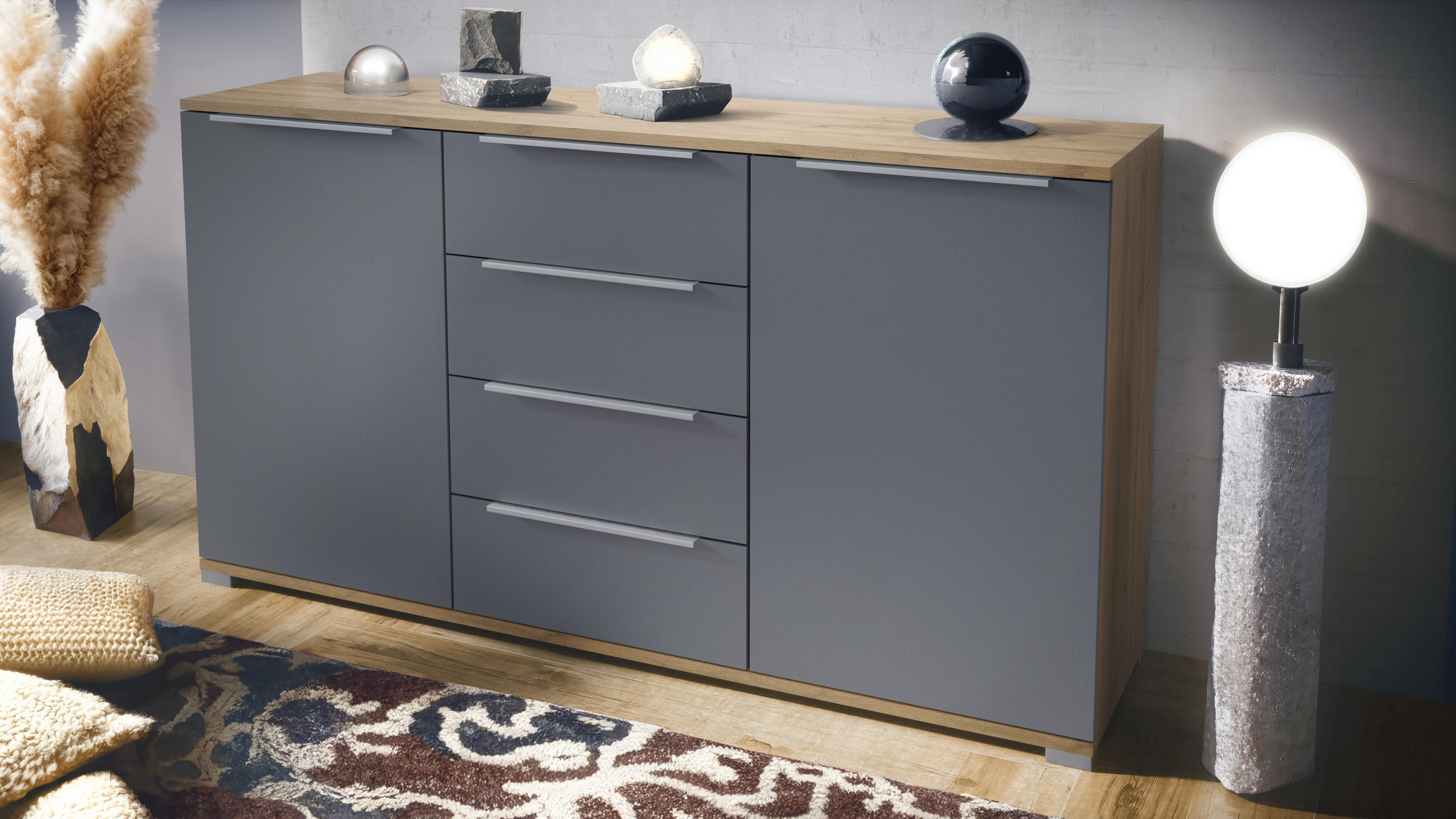 SIDEBOARD Linio Anthrazit matt - Anthrazit, Holzwerkstoff (138.5/75.5/35cm) - Vladon